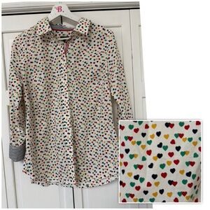 Talbots Classic Cotton Shirt Ditsy Hearts All Over Print Button Up Rainbow